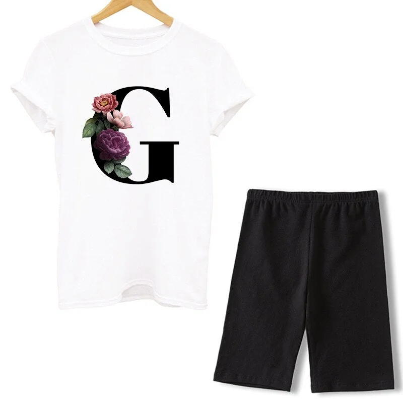 Women Two Piece Set Letter T Shirts And Shorts Sets Summer Short Sleeve O-neck Casual Biker Tracksuit Sexy Outfit For Woman 2