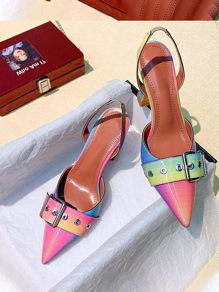 Multicolor Pointed Toe Buckle Casual Sandals