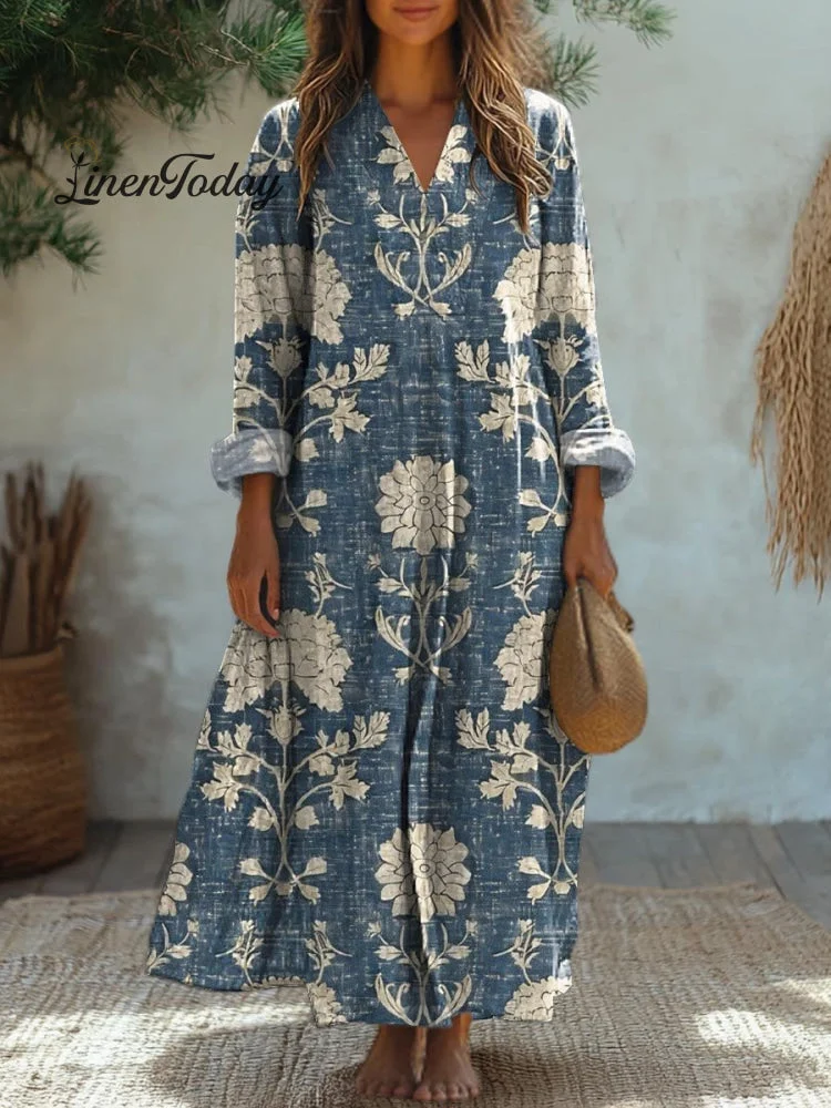 Women's Vintage Lovely Floral Art Print Cotton Dress