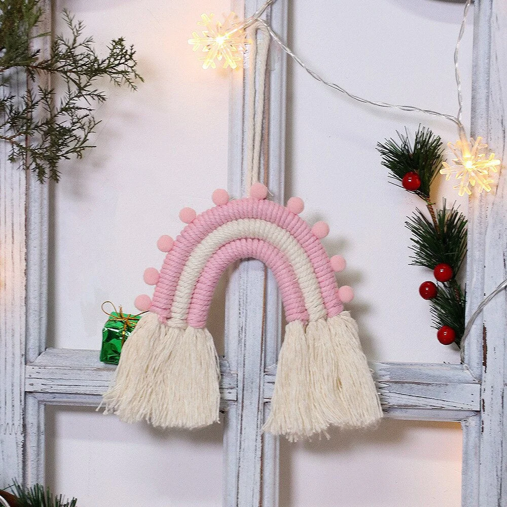 Nordic Handmade Woven Macrame Rainbow Wall Hanging Decorative Home Boho Decor Rainbow Birthday Party Decorations Kids Baby Room