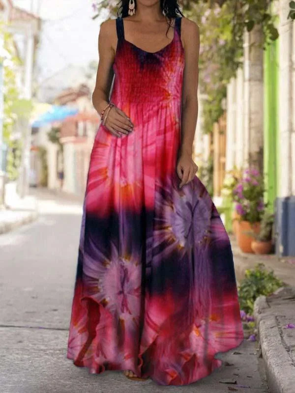 Women's U-neck Chic Tie-dye Printed Maxi Slip Dress