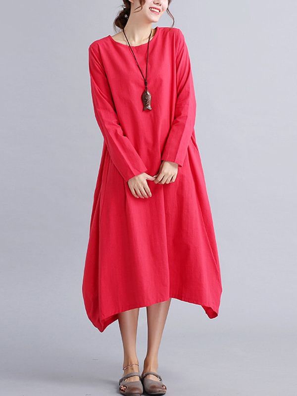 Original Solid Color Cotton-Blend Dress