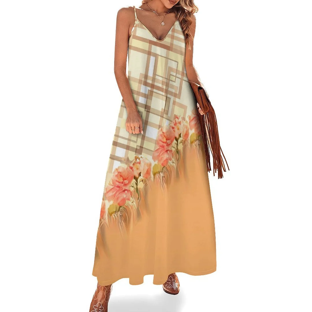 Style & Comfort for Mature Women Plus Size Printed Sling Casual Women Maxi Dress in Pattern Yellow, Plaid, Floral