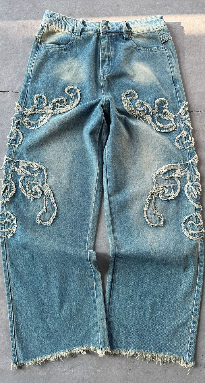 Coasfe Y2K Wide Leg Pants – Retro Harajuku Distressed Jeans for Men  