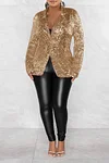Women's Shiny Sequin Lapel Button Slim Front Blazer Coat