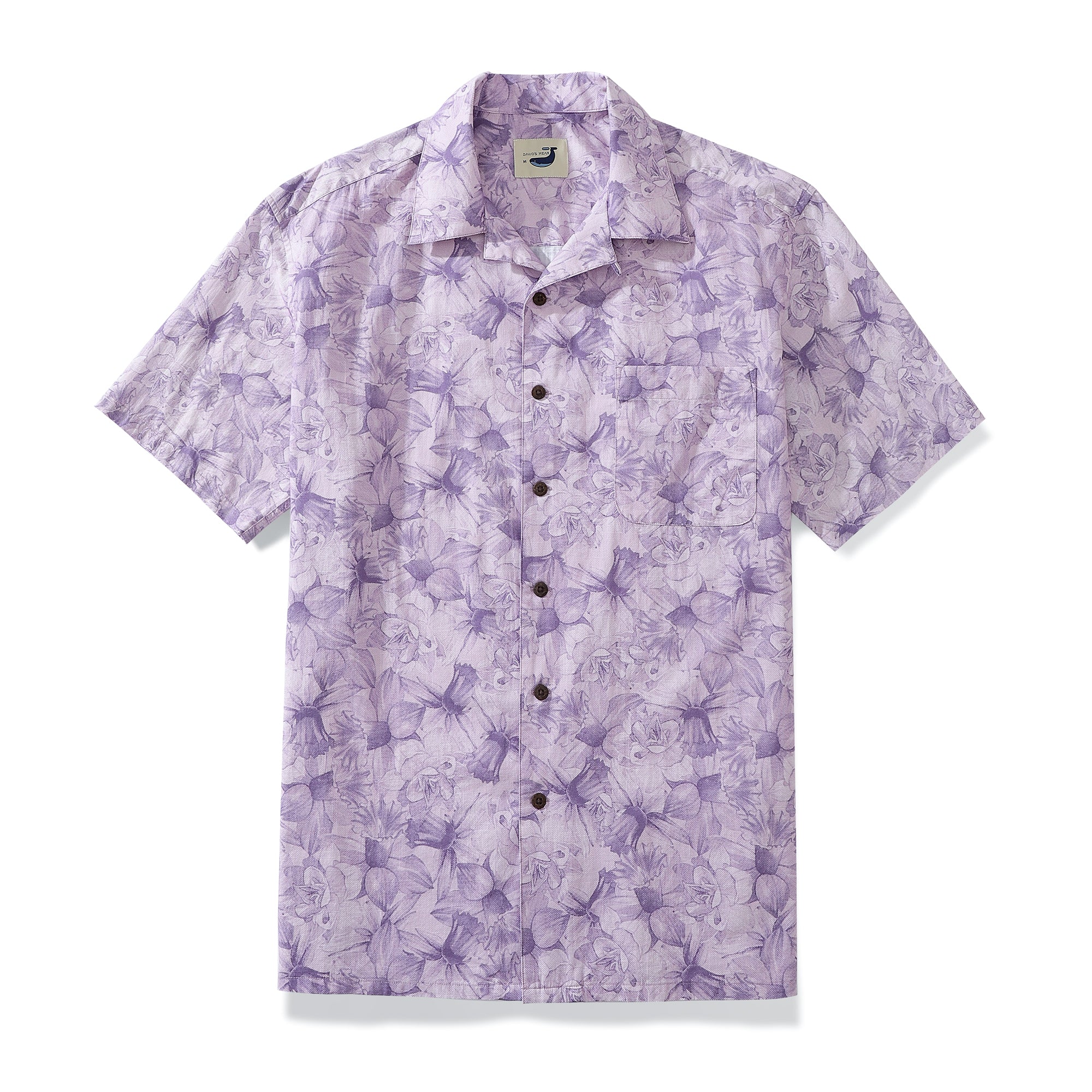 Daffodils Light Purple Golf Shirts Men's 100% Cotton Hawaiian Shirts ...