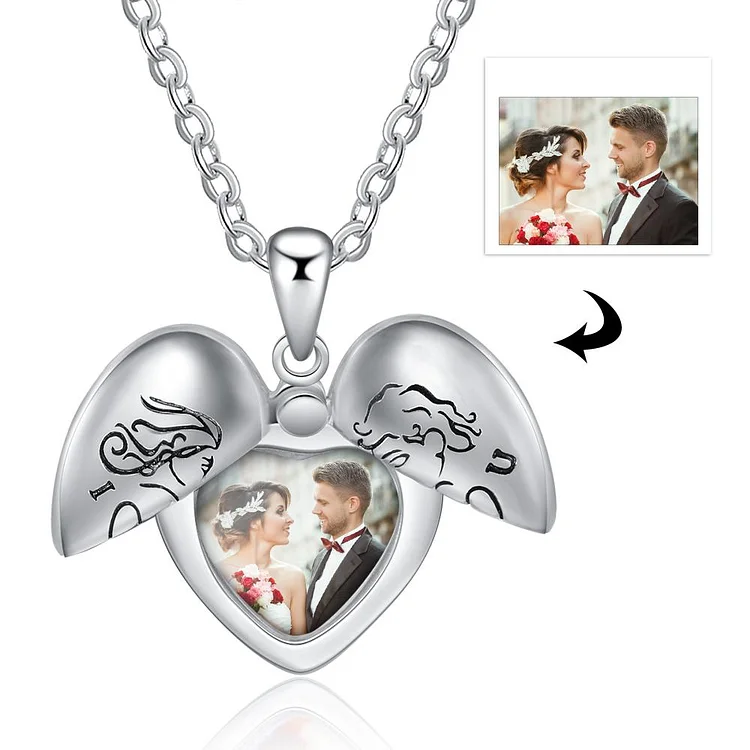 Heart Pendant Picture Locket Necklace I Love You Personalized Gift for Couple, Custom Necklace with Picture