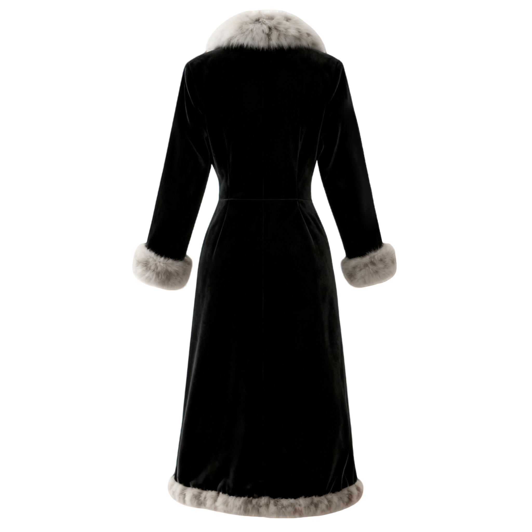 Women's Retro Velvet Fur Collar Long Coat With Side