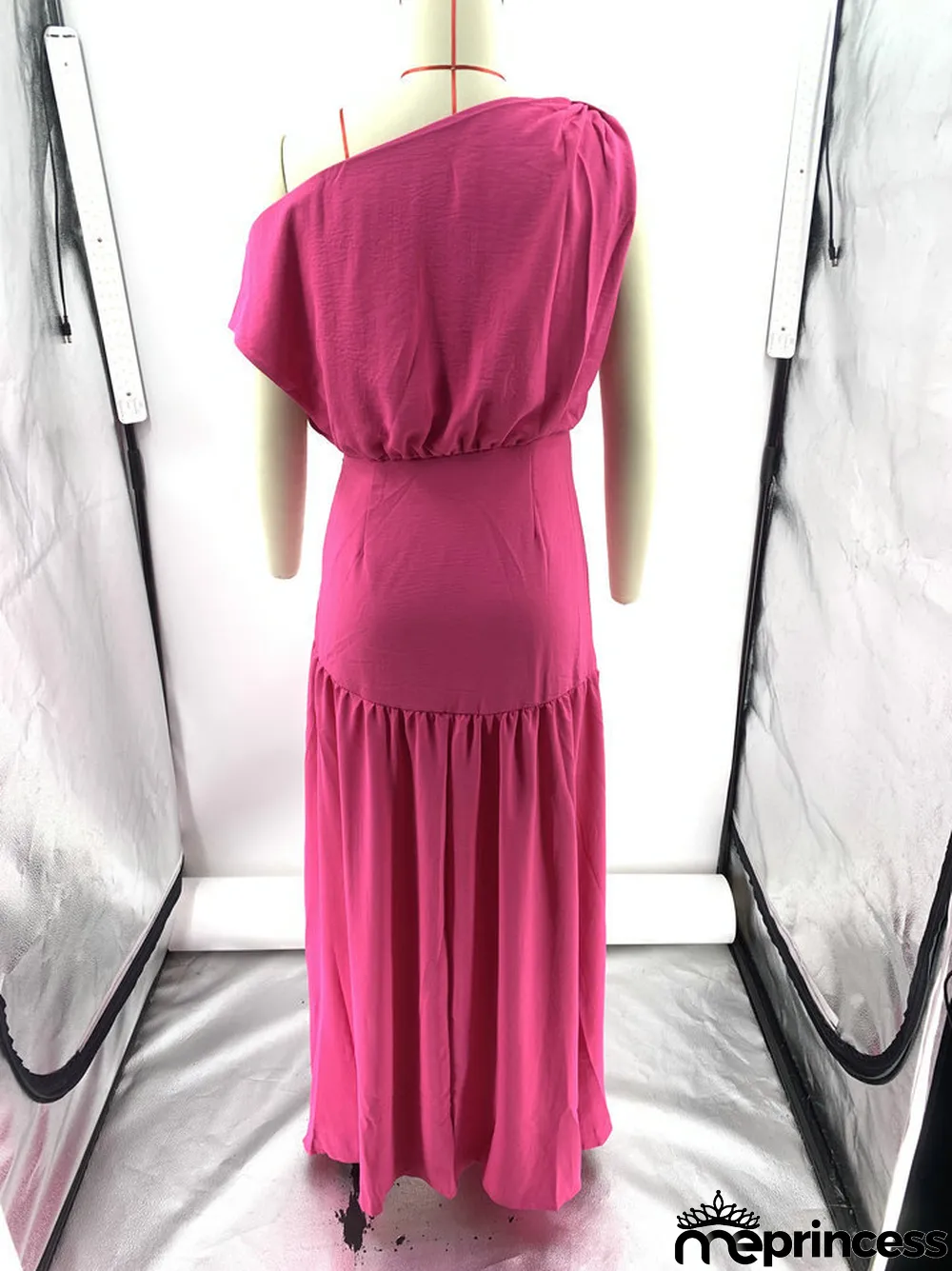 Solid Sexy Slash Shoulder Off-Shoulder Slim Waist Slit Gown Dress