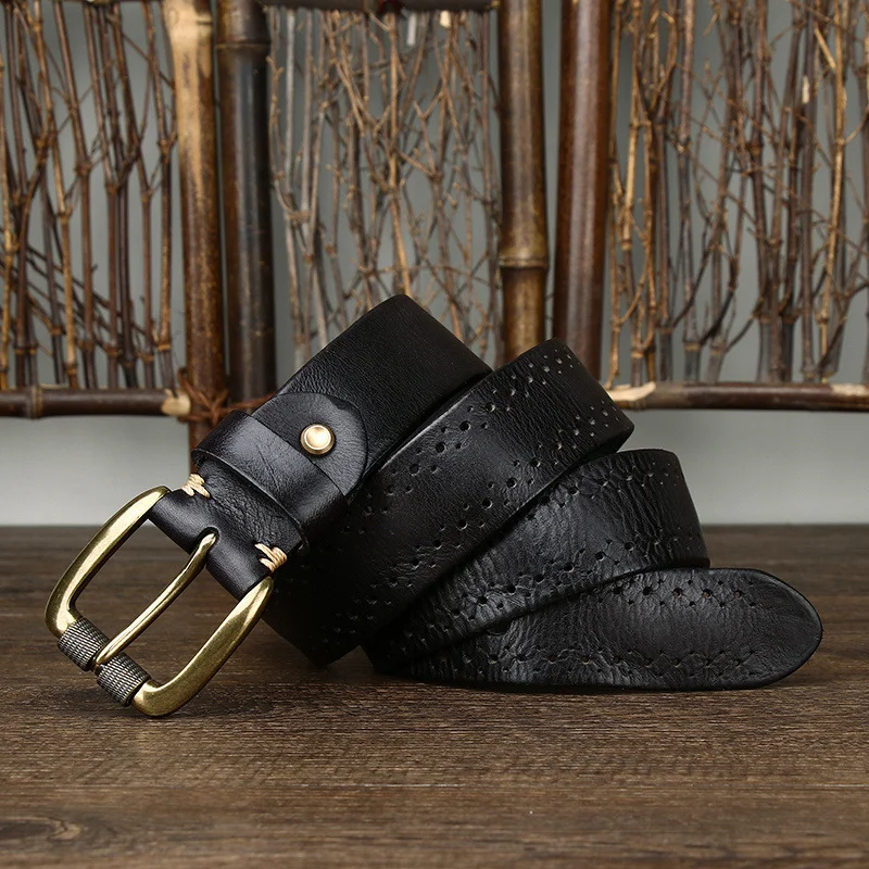 Men's Retro Cowhide Needle Buckle Belt Men's Genuine Leather Jeans Belt