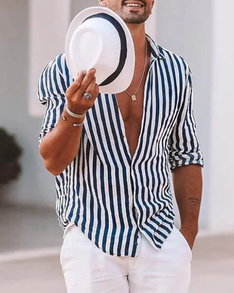 Mens Navy Striped Shirt