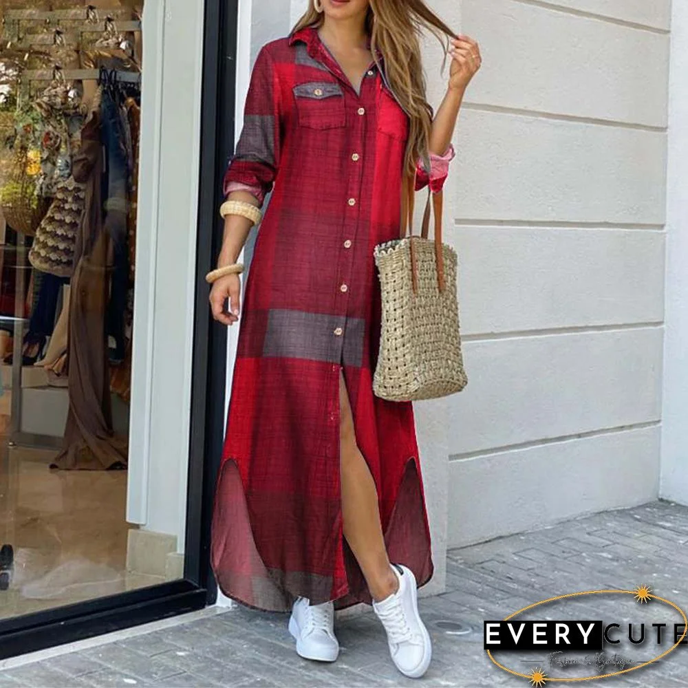 Elegant Women Button Down Long Shirt Dress Summer Letters Print Lapel Neck Party Dress Lady Long Sleeve Maxi Beach Dress Vestido