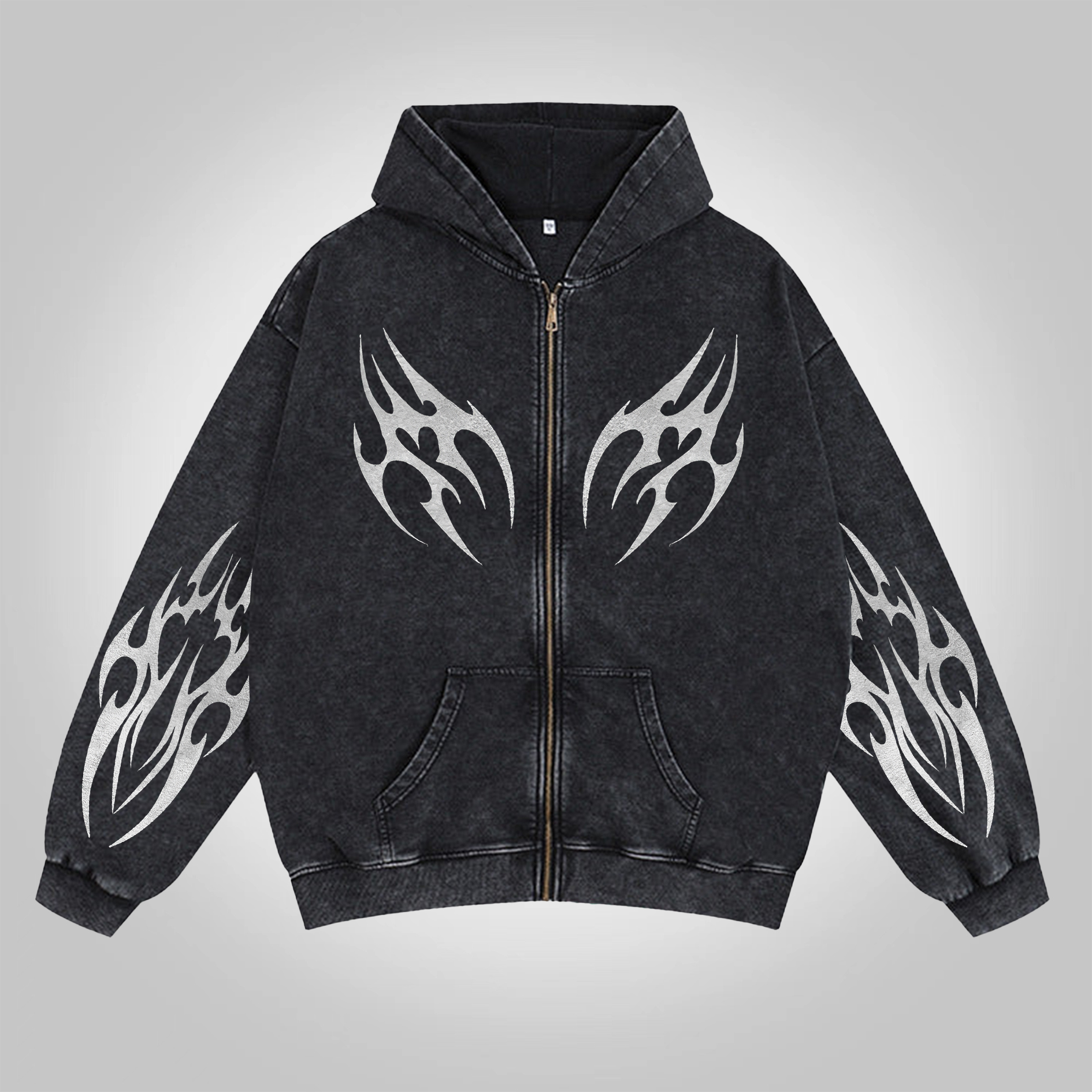 Sopula Vintage Y2k Fashion Punk Graphic Washed Zip Up Hoodie - SOPULA