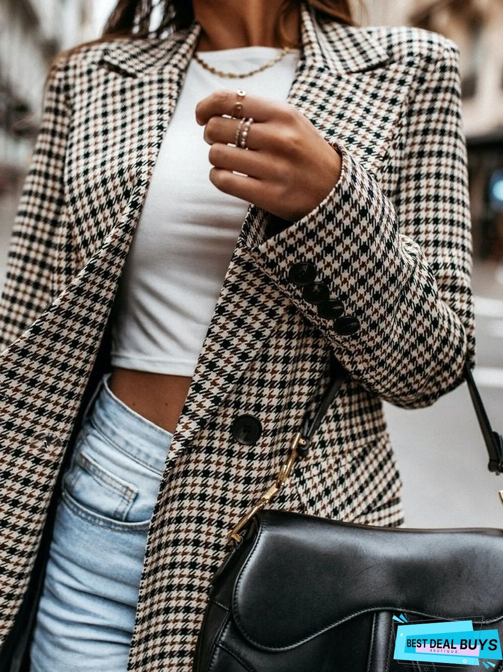 Checkered/Plaid Shift Long Sleeve Outerwear