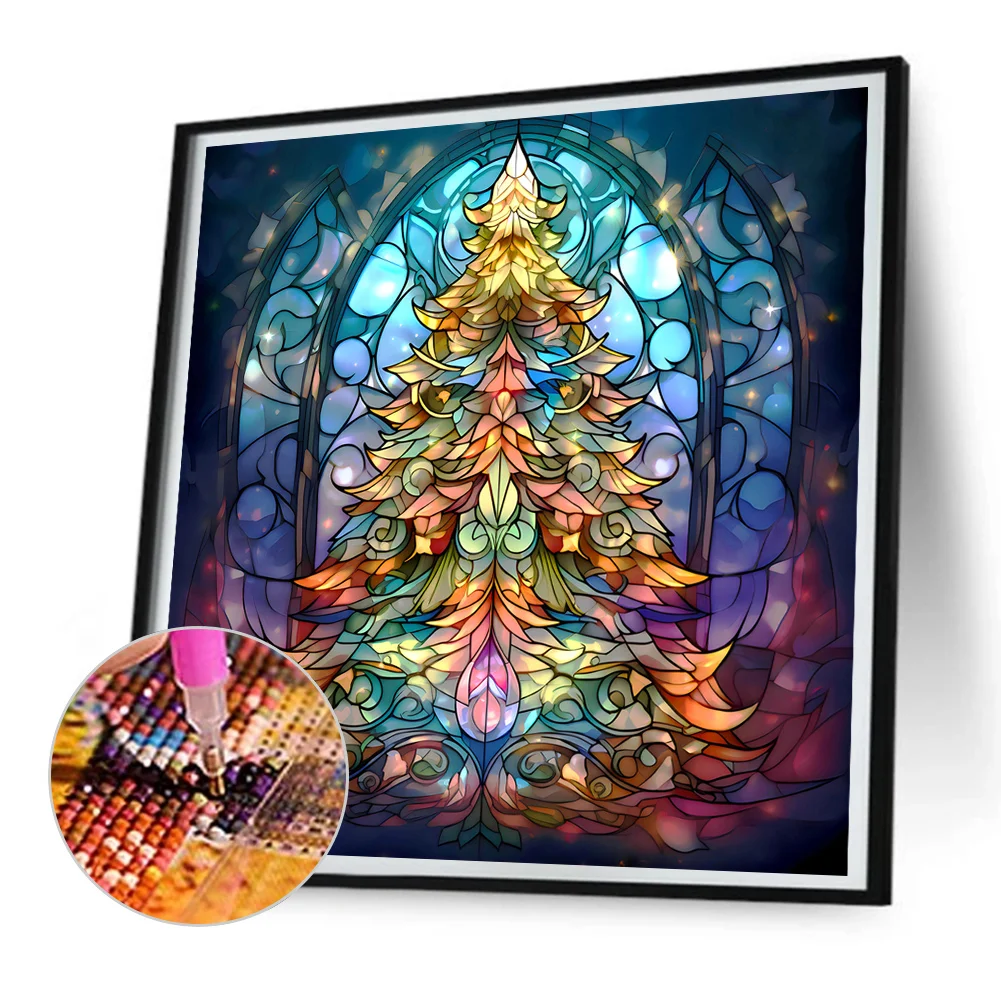 Diamond Painting - Full Round Drill - Stained Glass Christmas Tree(Canvas|30*30cm)