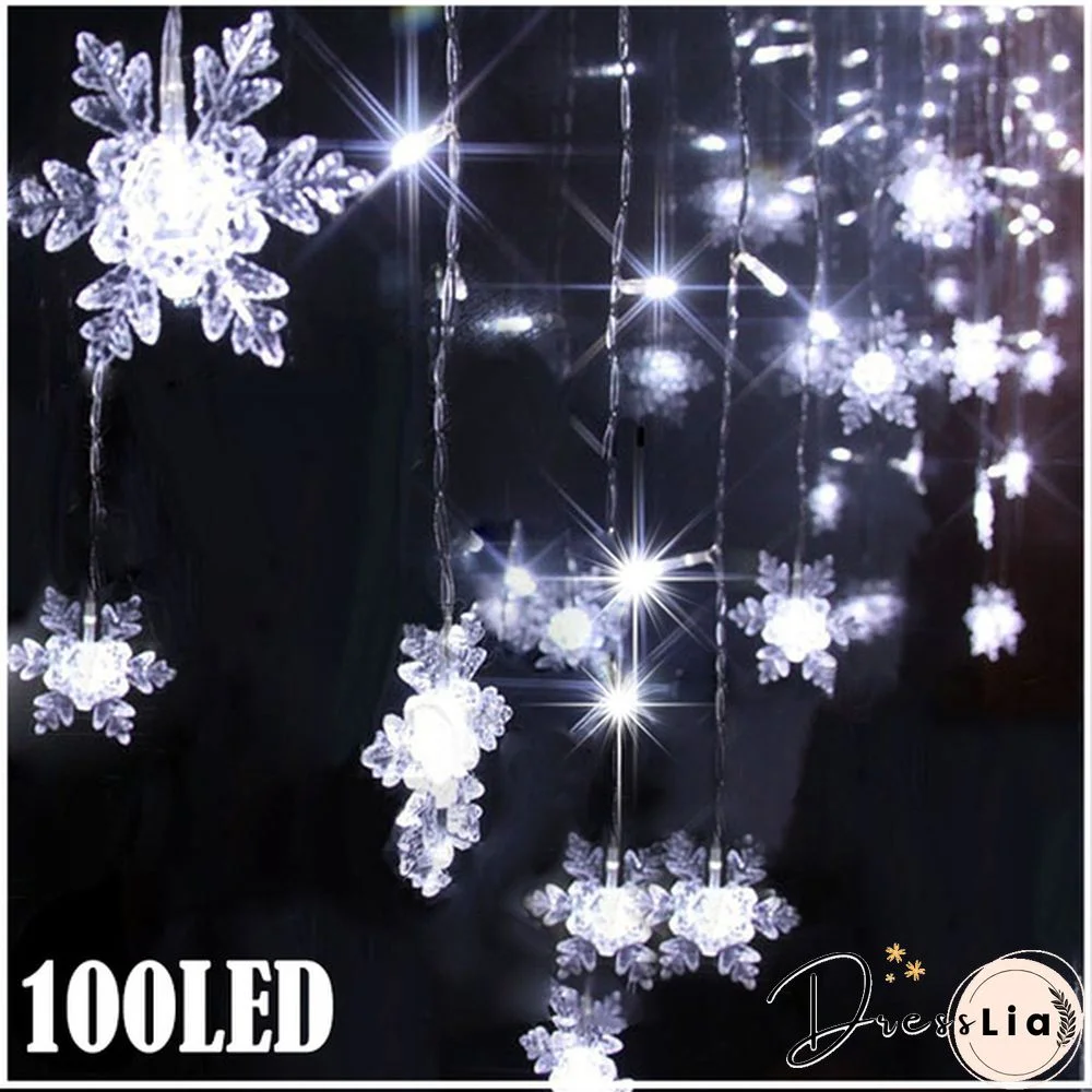 Indoor Outdoor Christmas Snowflake LED String Light Flashing Fairy Lights Curtain Light Garland For Holiday Party New Year Decor