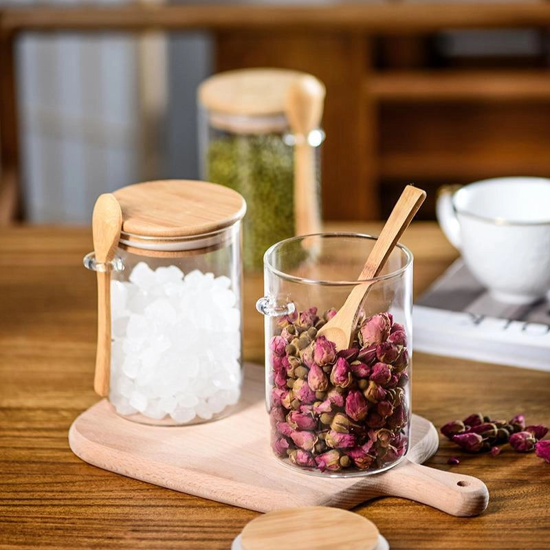 Glass Sealed Jar With Lid Storage Jar In Stock Grains Dried Fruit Storage Jar Kitchen Storage Glass Bottle Wooden Spoon
