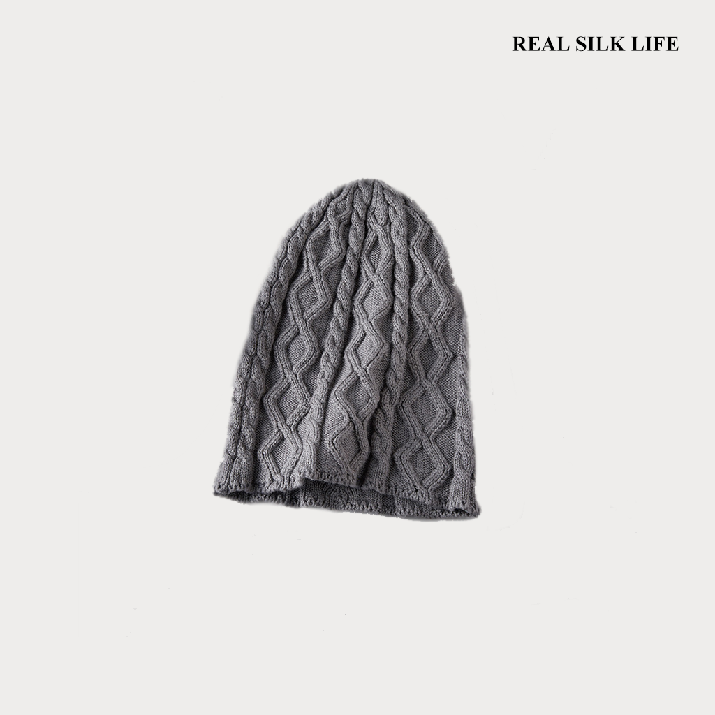 Cashmere Cable Knit Beanie-Soft & Warm REAL SILK LIFE