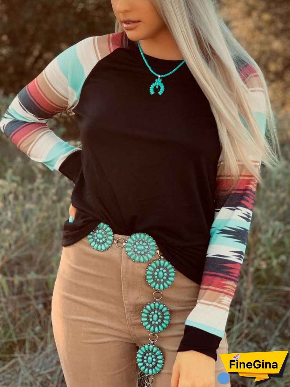 Geometric Long Sleeve Paneled T-shirt