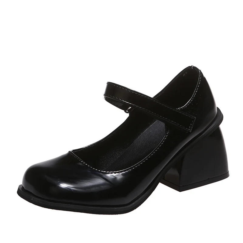 Tanguoant Tanguoant And Autumn New Small Square Buckle Square Mouth Square Head A Word Lacquer Leather Single Shoes Thick Heel With Women's Single Shoes Commuting