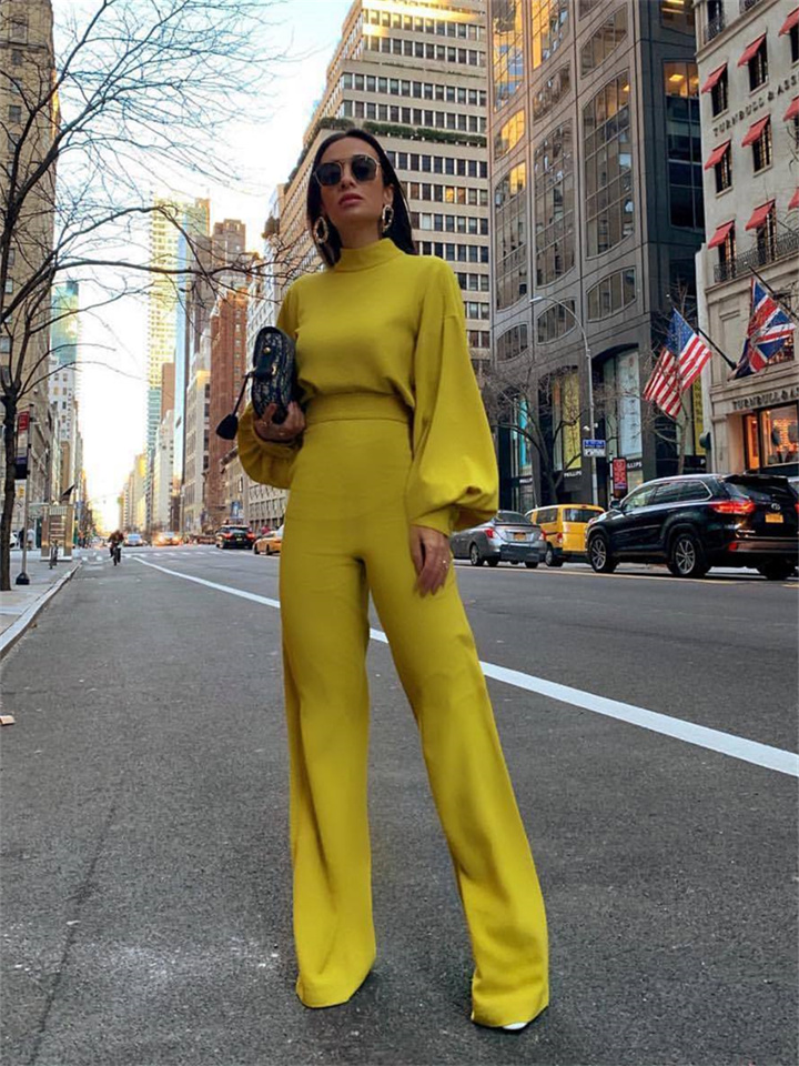 Women's Basic Fashion Streetwear Party Daily Crew Neck Green White Black Jumpsuit Solid Color Zipper Lantern Sleeve