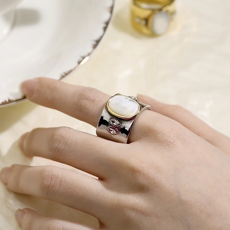 Retro Geometric Titanium Steel Rhinestones Opal 18K Gold Plated Plating Inlay Rings