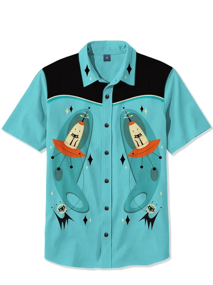 Suitmens 100% Cotton - 1950s Atomic Space Cat  Shirt