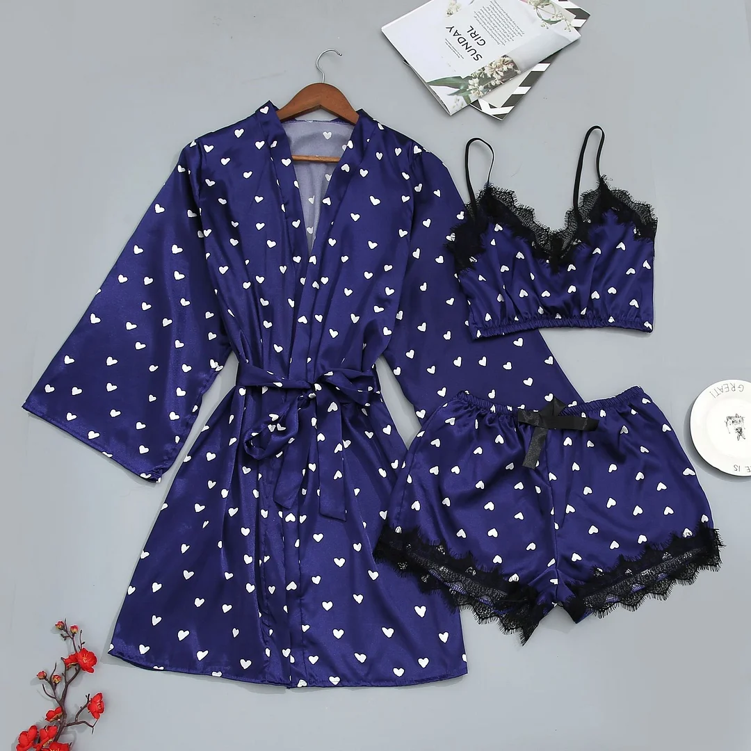 Churchf Direct Selling Love Summer Pajamas Set Tector Lace Ice Sling Skirt Home Dress Print