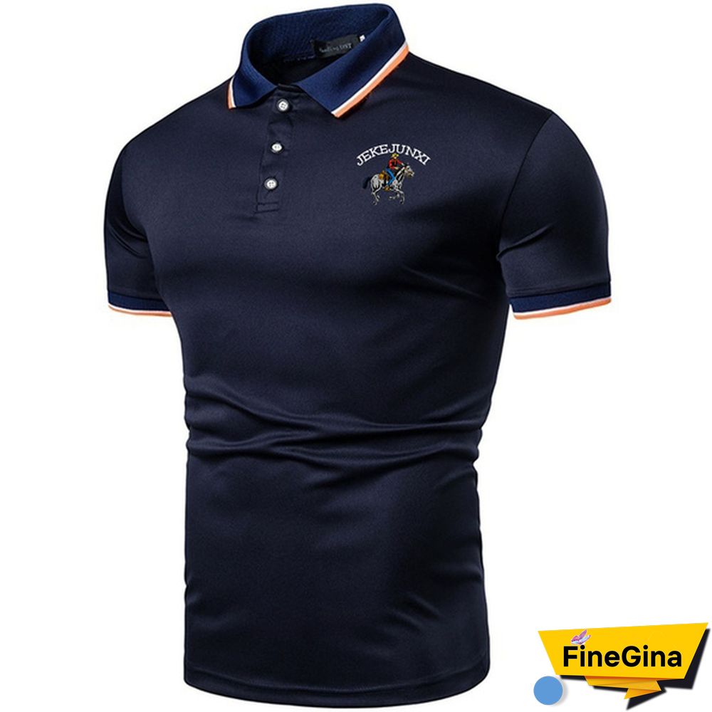 New Men's Short Sleeve Polo Color Blocking Lapel Polos