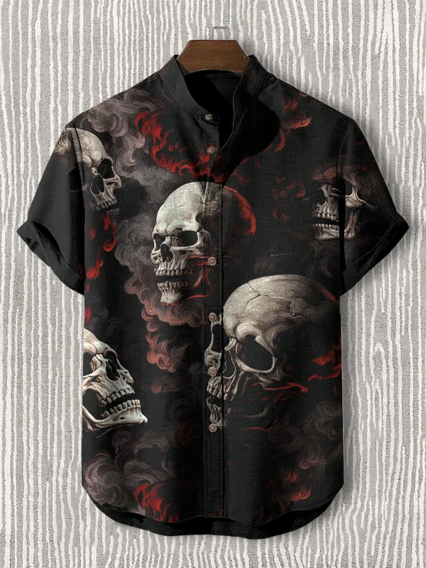 Men's Skull In The Smoke Dark Art Print Casual Shirt