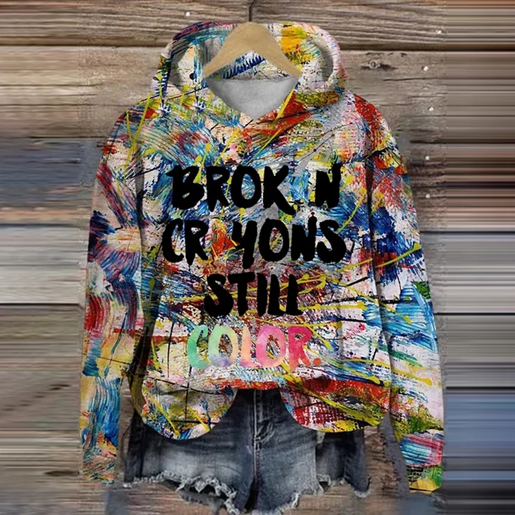 Comstylish Women's Graffiti Broken Crayons Still Color Print Hoodie
