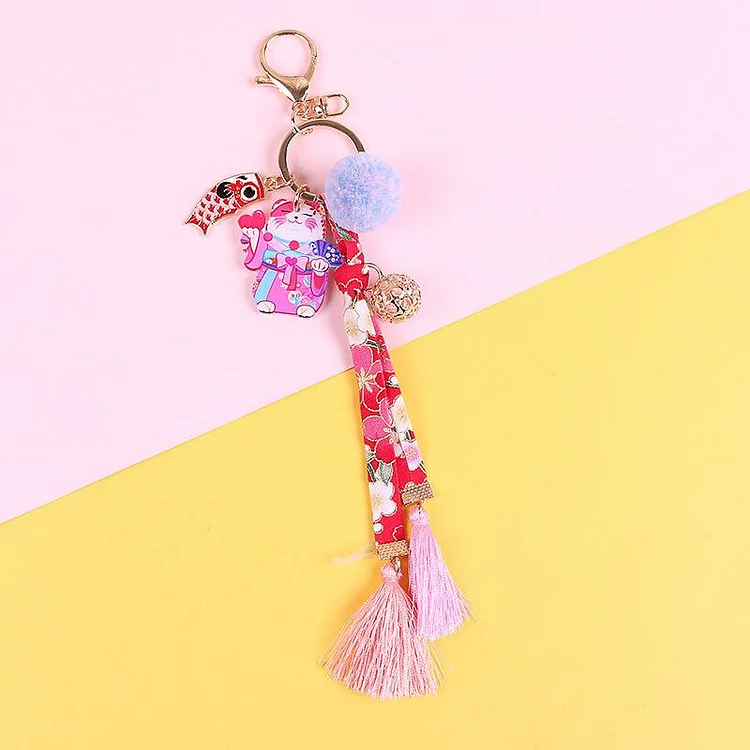 Kawaii Cat Flower Keychain