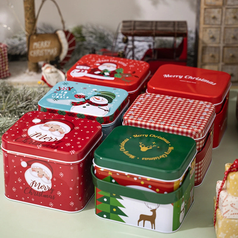 Christmas Cute Square Tinplate Holiday Family Gathering Candy Jar Gift Wrapping Supplies