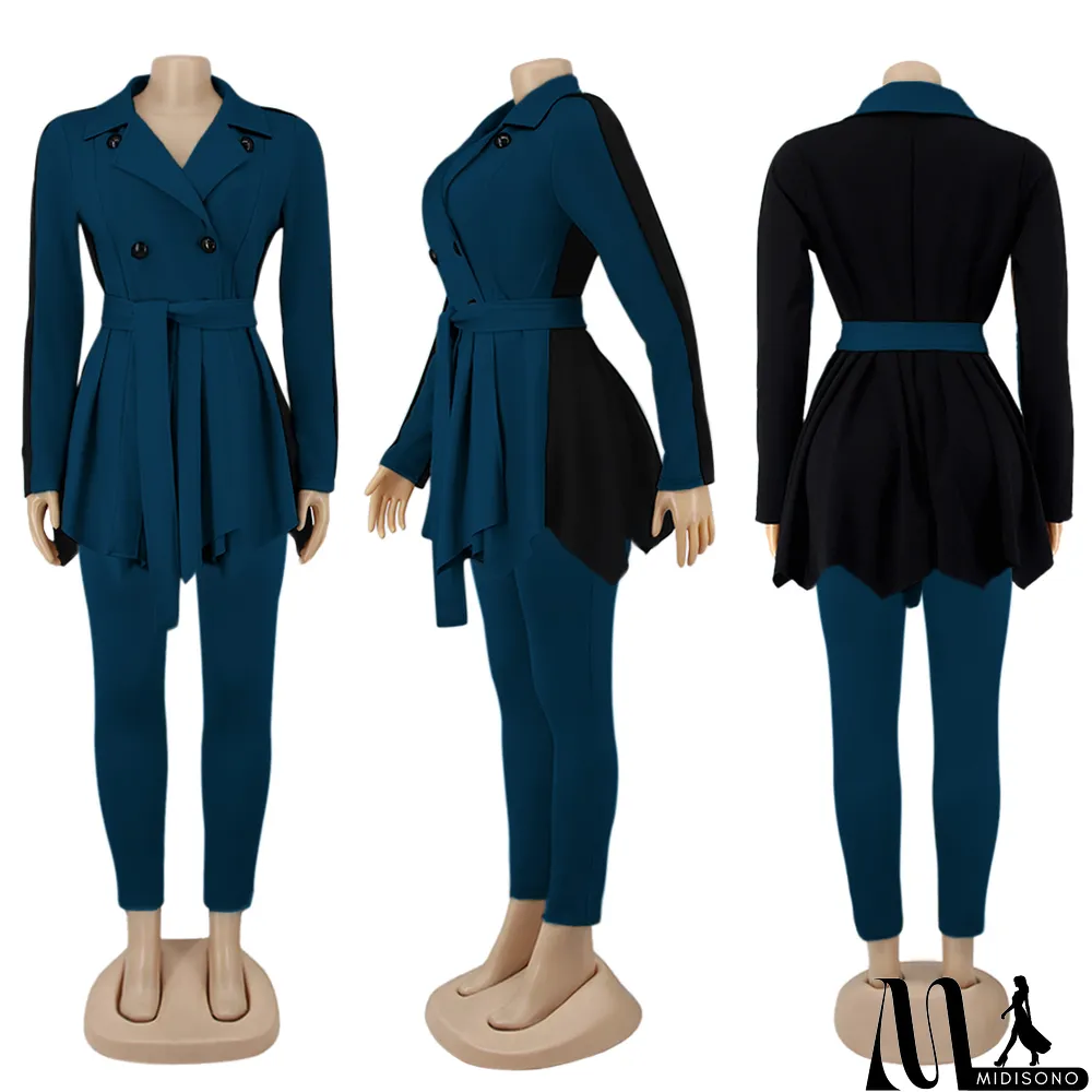 MidiSono - Winter Elegant Peplum Blazer and Matching Pants Set