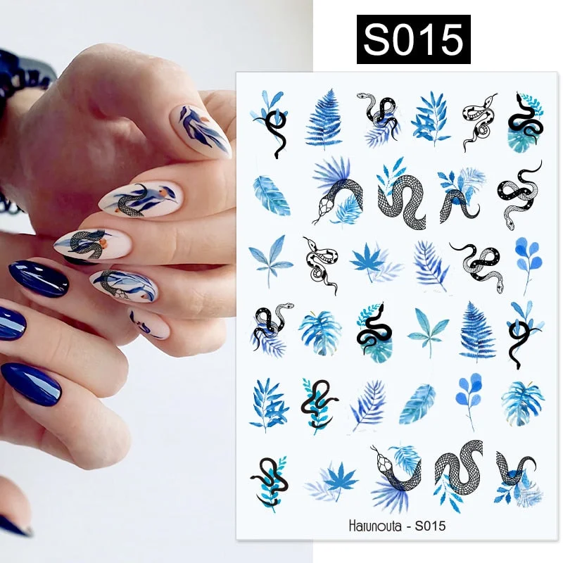 1PC Gold Black Bronzing Leaves Tree 3D Nail Sticker Iridescent Geometrics Lines Adhesive Transfer Sticker DIY Nail Decoration-Nail Inspo