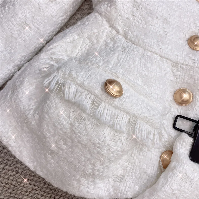 Nigikala Nigikala New Autumn And Winter Small Fragrant White Bright Silk Coarse Flowers Jacket Shorts Set Two Sets