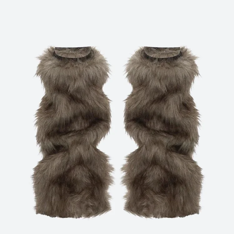 Brownm Grunge Faux Fur Leg Warmers
