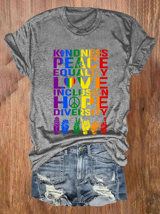 Retro Kindness Peace Equality Love Inclusion Hope Diversity Print T-Shirt socialshop
