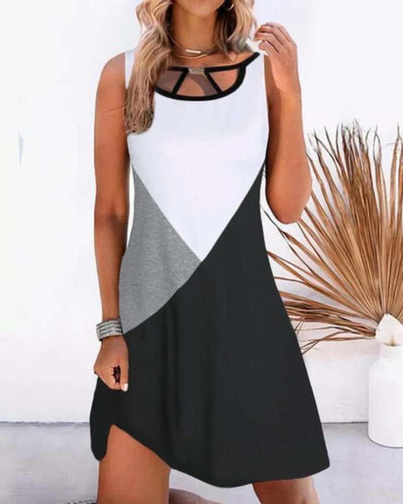 Color Blocking Casual Sleeveless Dress