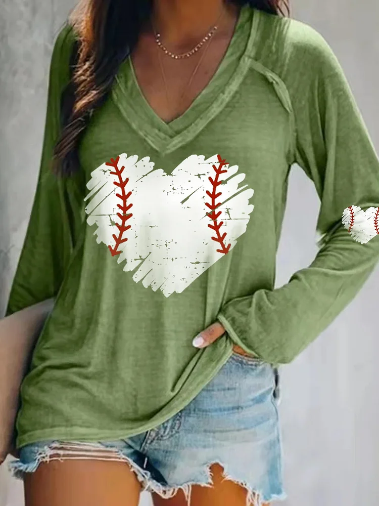 Women's Baseball Heart Casual Long Sleeve T-Shirt socialshop