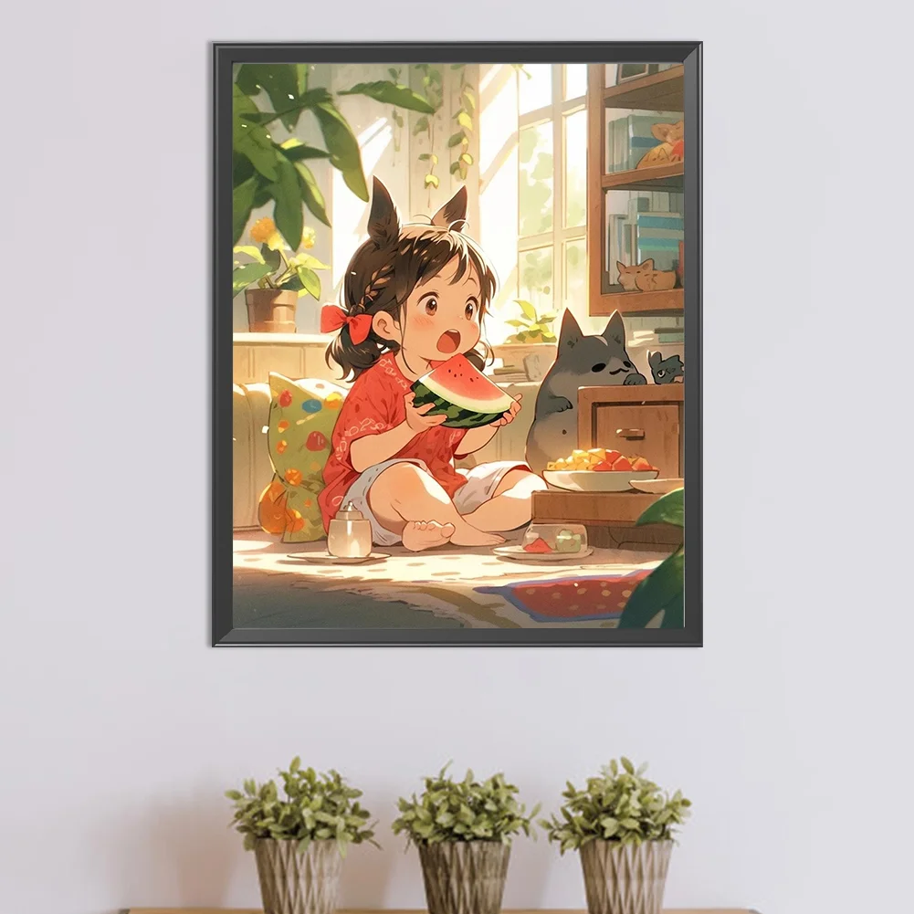 Diamond Painting - Full Round Drill - Child Eating Watermelon(Canvas|40*50cm)
