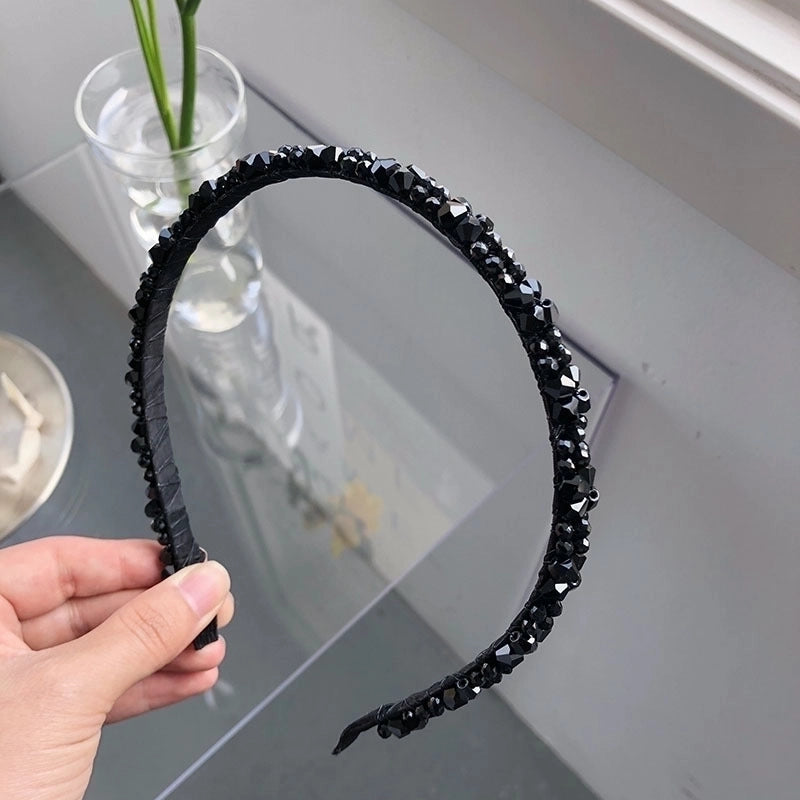South Korea’s New Crystal Full Diamond Headband Summer Simple Hair Hole Steel Ring Thin Edge Headband