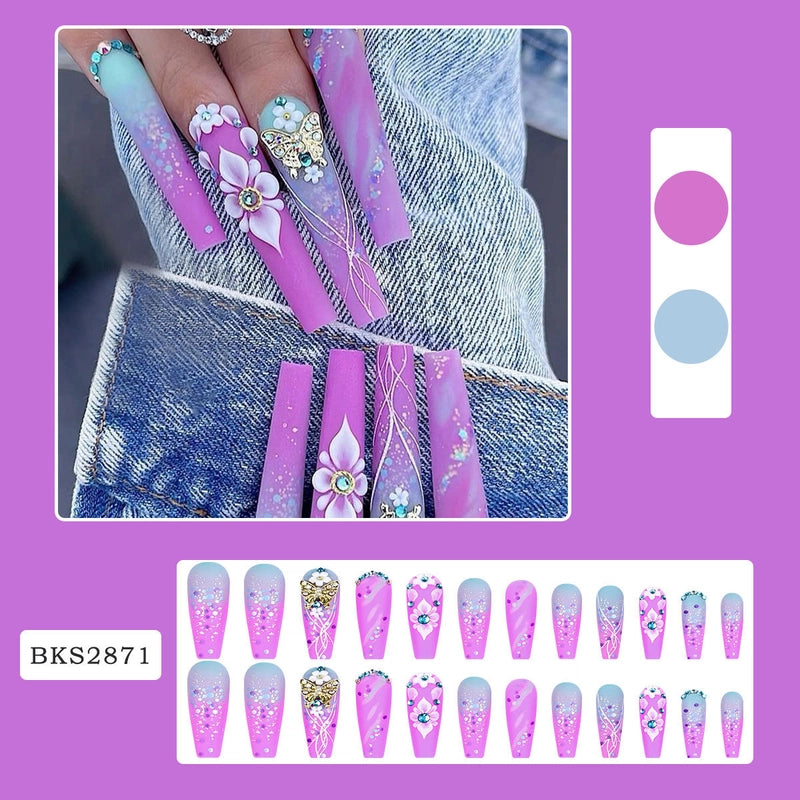 Retro Solid Color Star Starry Sky Leopard PVC Press-on Nails 1 Set