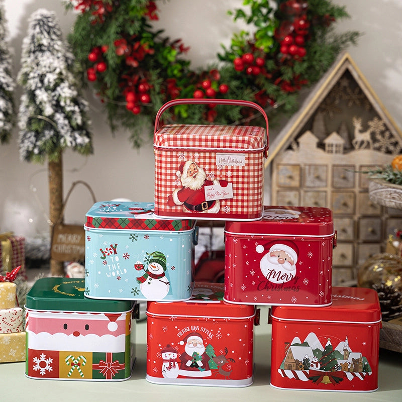 Christmas Cute Square Tinplate Holiday Family Gathering Candy Jar Gift Wrapping Supplies