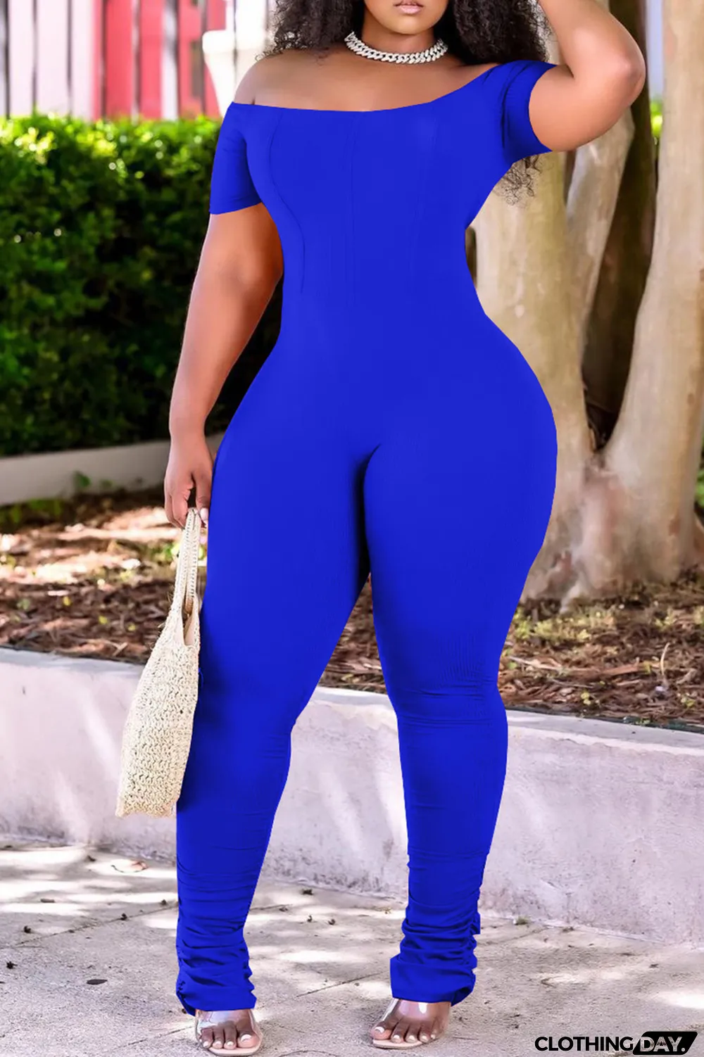 Red Fashion Casual Solid Fold Off the Shoulder Regular Jumpsuits