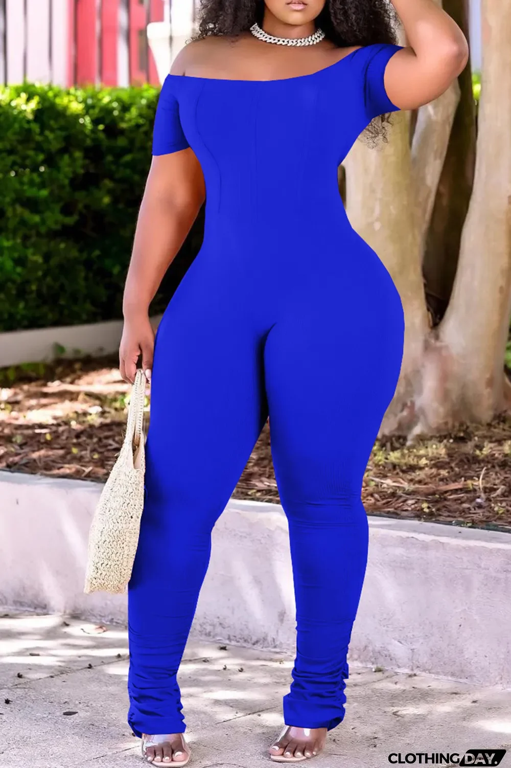 Red Fashion Casual Solid Fold Off the Shoulder Regular Jumpsuits