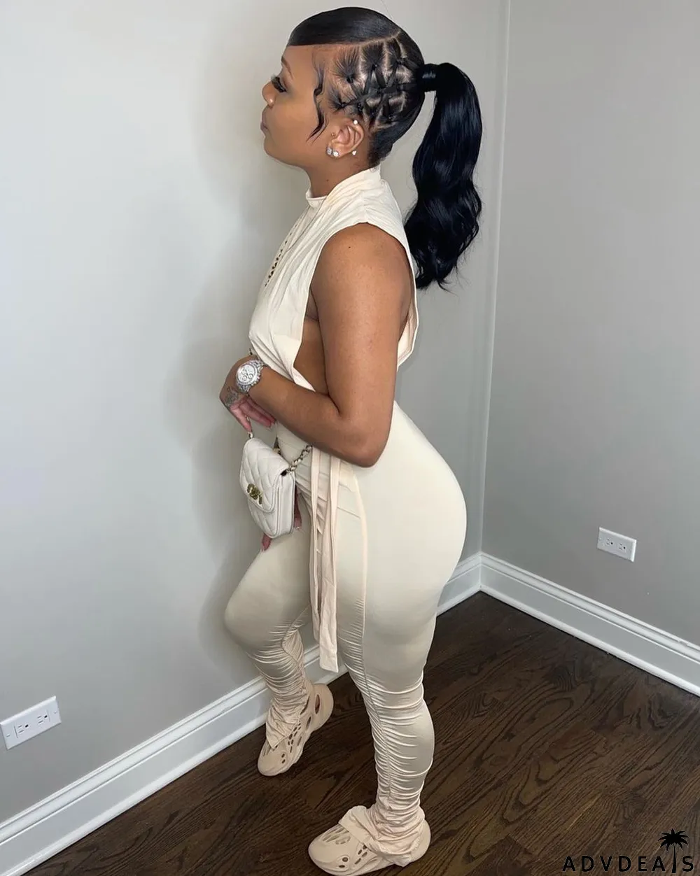 Solid Sleeveless Hollow Top Stacked Pants 2 Piece Sets