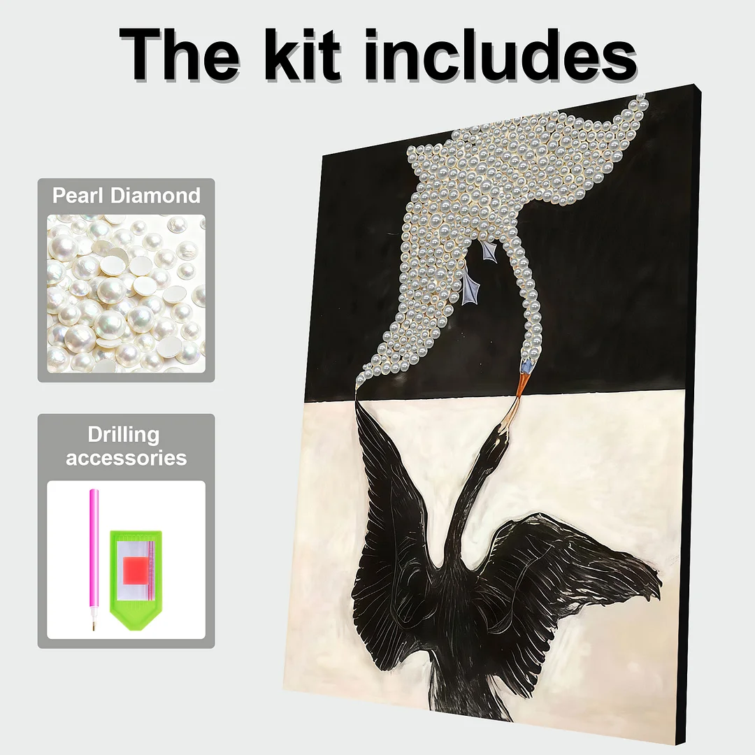 Black And White Swans - DIY Pearl Diamond Art Kit With Frame 30*40cm