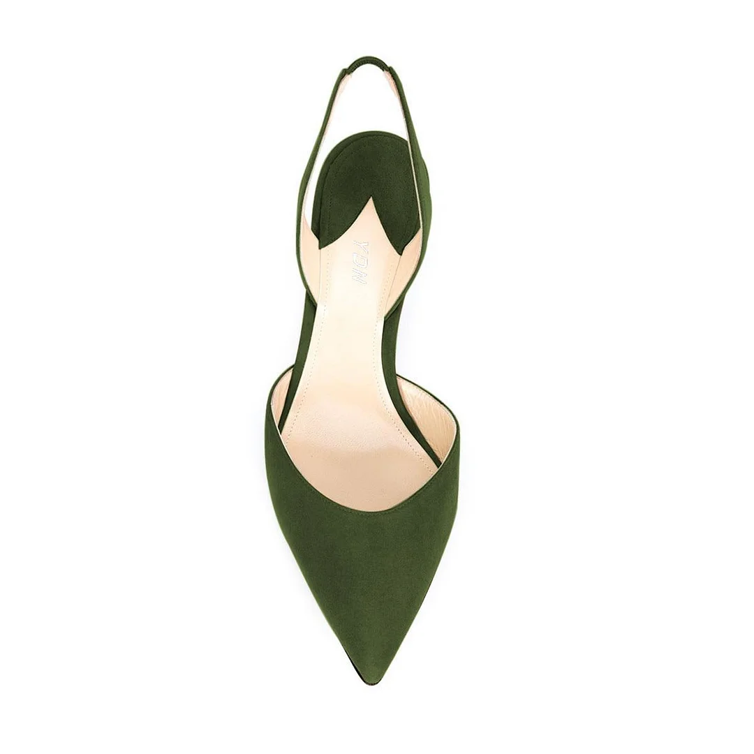 Faux Suede Pointed Slingback Military Green Pumps for Women