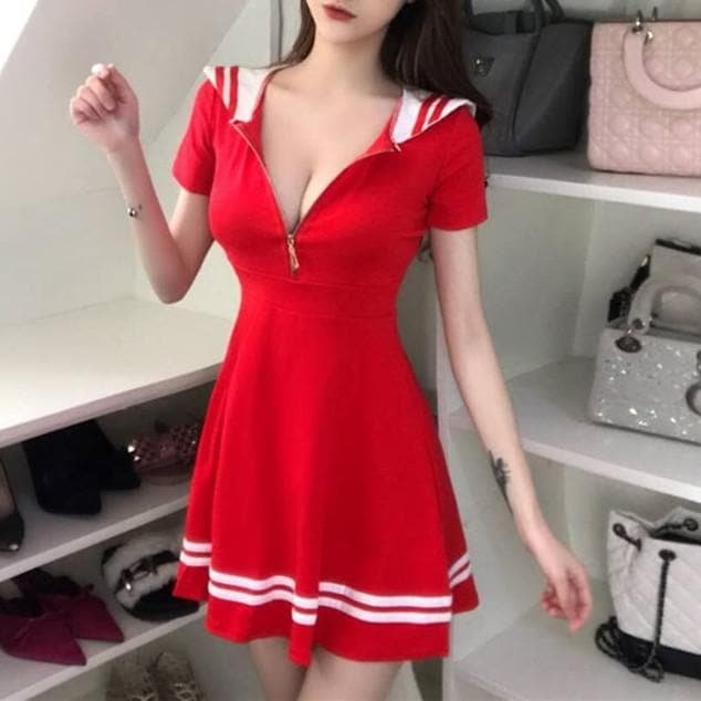 Black/Red Sweet Zipper Sailor Dress SP13971